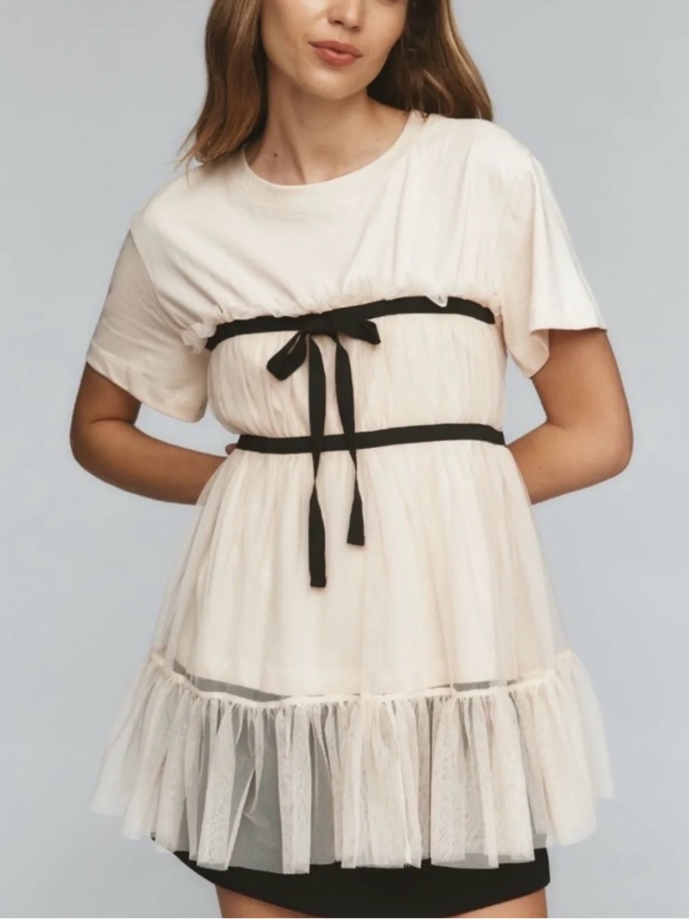 NWT Anthropologie Pink Tulle Tiered Tee Sz XS
